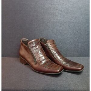 Faux Crocodile ILOZ European UK Import Brown Double Zip Boots US 7.5 EU 38